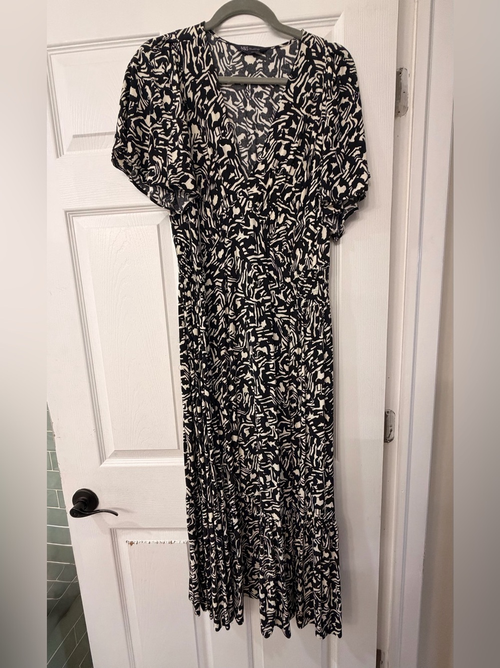 Marks & Spencer Black and White Printed Maxi Wrap-Style Dress